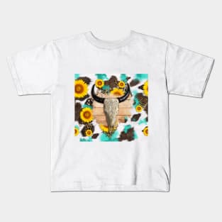 Bull skull sunflower fur Kids T-Shirt